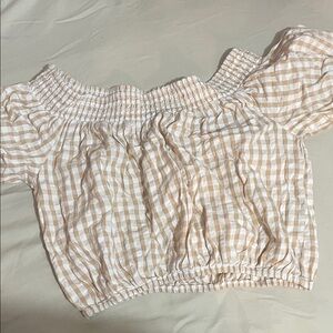 French Connection Beige and White Gingham Dress